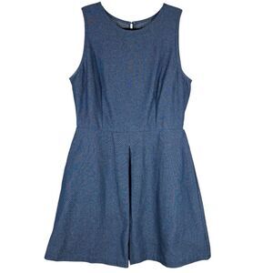 Taylor Stitch Blue Denim Dot Mini Dress Cross Back Sleeveless Women’s Medium